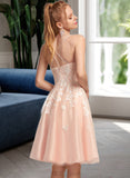 Yasmin A-Line Square Knee-Length Tulle Prom Dresses With Beading UKP0017415