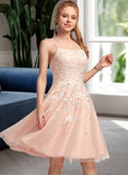 Yasmin A-Line Square Knee-Length Tulle Prom Dresses With Beading UKP0017415