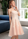 Yasmin A-Line Square Knee-Length Tulle Prom Dresses With Beading UKP0017415