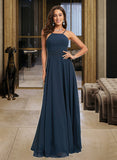 Carly A-line Halter Floor-Length Chiffon Lace Prom Dresses UKP0017417