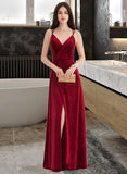 Nadine A-Line V-neck Floor-Length Velvet Prom Dresses UKP0017418