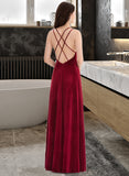 Nadine A-Line V-neck Floor-Length Velvet Prom Dresses UKP0017418