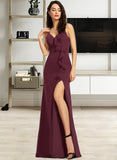 Alondra Sheath/Column V-Neck Floor-Length Chiffon Prom Dresses With Ruffle UKP0017420