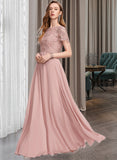 Mareli A-Line Scoop Floor-Length Chiffon Lace Prom Dresses With Sequins UKP0017422