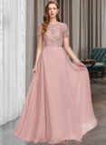 Mareli A-Line Scoop Floor-Length Chiffon Lace Prom Dresses With Sequins UKP0017422