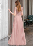 Mareli A-Line Scoop Floor-Length Chiffon Lace Prom Dresses With Sequins UKP0017422