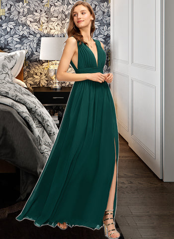 Harmony A-Line V-neck Floor-Length Chiffon Prom Dresses UKP0017423