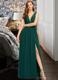 Harmony A-Line V-neck Floor-Length Chiffon Prom Dresses UKP0017423