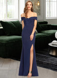 Tessa Trumpet/Mermaid Off-the-Shoulder Floor-Length Stretch Crepe Prom Dresses UKP0017424