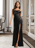 Jane Sheath/Column Cowl Floor-Length Charmeuse Prom Dresses With Ruffle Beading UKP0017425