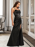 Jane Sheath/Column Cowl Floor-Length Charmeuse Prom Dresses With Ruffle Beading UKP0017425