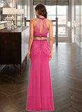 Janiya Sheath/Column Scoop Floor-Length Jersey Prom Dresses With Beading Sequins UKP0017426