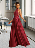 Lorna Ball-Gown/Princess Halter Floor-Length Satin Lace Prom Dresses With Sequins UKP0017427