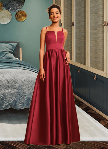 Ayla A-Line Square Floor-Length Satin Prom Dresses UKP0017428