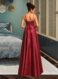 Ayla A-Line Square Floor-Length Satin Prom Dresses UKP0017428