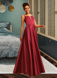 Ayla A-Line Square Floor-Length Satin Prom Dresses UKP0017428