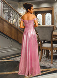 Cristal A-Line Off-the-Shoulder Floor-Length Polyester Prom Dresses With Sequins Pleated UKP0017430