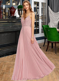 Joan A-Line V-neck Floor-Length Chiffon Lace Prom Dresses UKP0017434