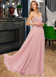 Joan A-Line V-neck Floor-Length Chiffon Lace Prom Dresses UKP0017434