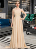 Nydia A-Line Square Sweep Train Chiffon Prom Dresses With Beading Sequins UKP0017436