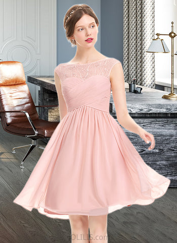 Sophie A-Line Scoop Knee-Length Chiffon Tulle Prom Dresses With Ruffle Beading UKP0017438