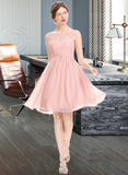 Sophie A-Line Scoop Knee-Length Chiffon Tulle Prom Dresses With Ruffle Beading UKP0017438