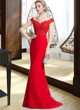 Salome Trumpet/Mermaid Off-the-Shoulder Sweep Train Chiffon Tulle Lace Prom Dresses With Beading Sequins UKP0017439