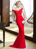 Salome Trumpet/Mermaid Off-the-Shoulder Sweep Train Chiffon Tulle Lace Prom Dresses With Beading Sequins UKP0017439