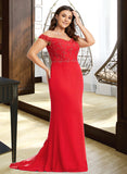 Salome Trumpet/Mermaid Off-the-Shoulder Sweep Train Chiffon Tulle Lace Prom Dresses With Beading Sequins UKP0017439