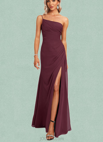 Emelia A-line One Shoulder Floor-Length Chiffon Bridesmaid Dress With Ruffle UKP0017440