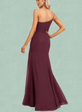 Emelia A-line One Shoulder Floor-Length Chiffon Bridesmaid Dress With Ruffle UKP0017440