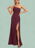 Emelia A-line One Shoulder Floor-Length Chiffon Bridesmaid Dress With Ruffle UKP0017440