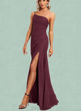 Emelia A-line One Shoulder Floor-Length Chiffon Bridesmaid Dress With Ruffle UKP0017440