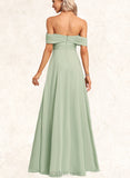 Cadence A-line Off the Shoulder Floor-Length Chiffon Bridesmaid Dress With Ruffle UKP0017442