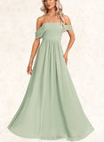 Cadence A-line Off the Shoulder Floor-Length Chiffon Bridesmaid Dress With Ruffle UKP0017442