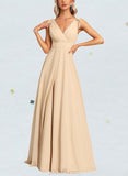 Anastasia A-Line V-neck Floor-Length Chiffon Bridesmaid Dress With Bow(s) UKP0017443