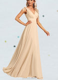 Anastasia A-Line V-neck Floor-Length Chiffon Bridesmaid Dress With Bow(s) UKP0017443