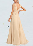 Anastasia A-Line V-neck Floor-Length Chiffon Bridesmaid Dress With Bow(s) UKP0017443