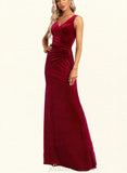 Alyson Trumpet/Mermaid V-Neck Floor-Length Velvet Bridesmaid Dress With Ruffle UKP0017444