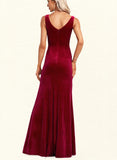 Alyson Trumpet/Mermaid V-Neck Floor-Length Velvet Bridesmaid Dress With Ruffle UKP0017444