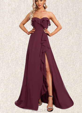 Kasey A-line Sweetheart Floor-Length Chiffon Bridesmaid Dress With Ruffle UKP0017447