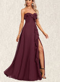 Kasey A-line Sweetheart Floor-Length Chiffon Bridesmaid Dress With Ruffle UKP0017447