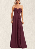 Kasey A-line Sweetheart Floor-Length Chiffon Bridesmaid Dress With Ruffle UKP0017447