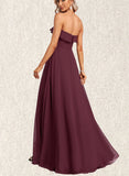 Kasey A-line Sweetheart Floor-Length Chiffon Bridesmaid Dress With Ruffle UKP0017447