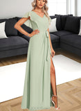 Jaylene A-line V-Neck Floor-Length Chiffon Bridesmaid Dress With Ruffle UKP0017448