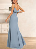 Jazlynn A-line V-Neck Floor-Length Chiffon Bridesmaid Dress With Ruffle UKP0017449