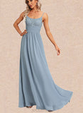 Yoselin A-line Scoop Floor-Length Chiffon Lace Bridesmaid Dress UKP0017450