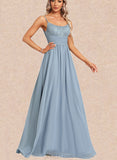 Yoselin A-line Scoop Floor-Length Chiffon Lace Bridesmaid Dress UKP0017450