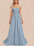 Yoselin A-line Scoop Floor-Length Chiffon Lace Bridesmaid Dress UKP0017450