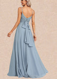 Yoselin A-line Scoop Floor-Length Chiffon Lace Bridesmaid Dress UKP0017450